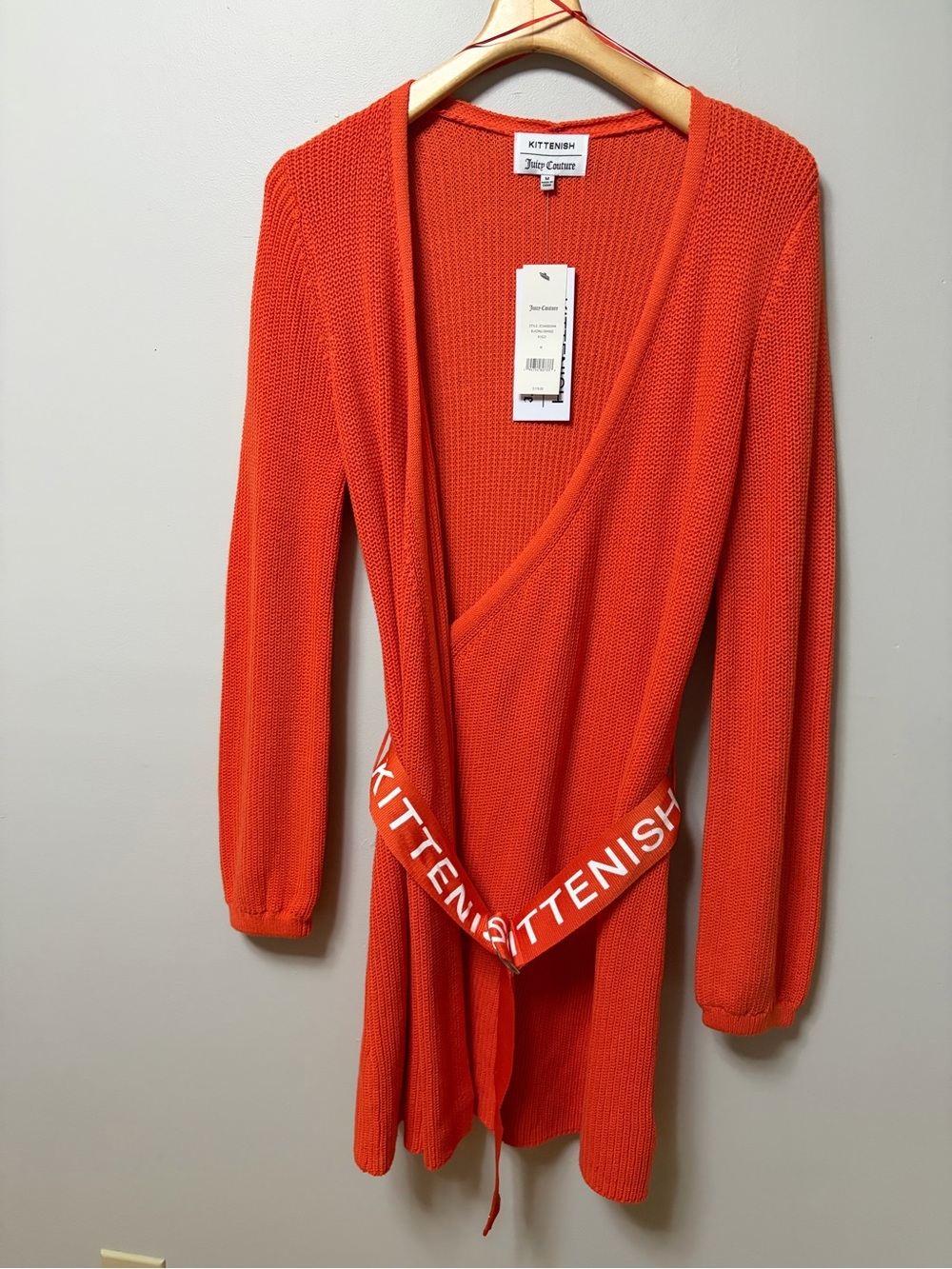 NWT Kittenish x Juicy Couture Blazing Orange Knit Belted Wrap Dress Cardigan M
